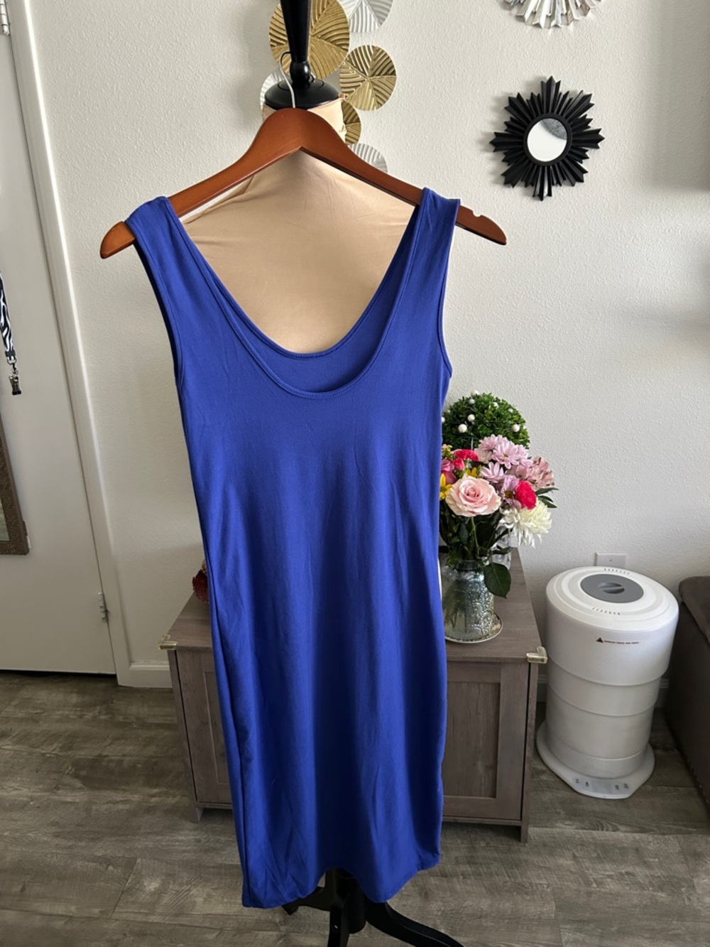 Sleeveless Scoop Neck Royal Blue Knit Dress